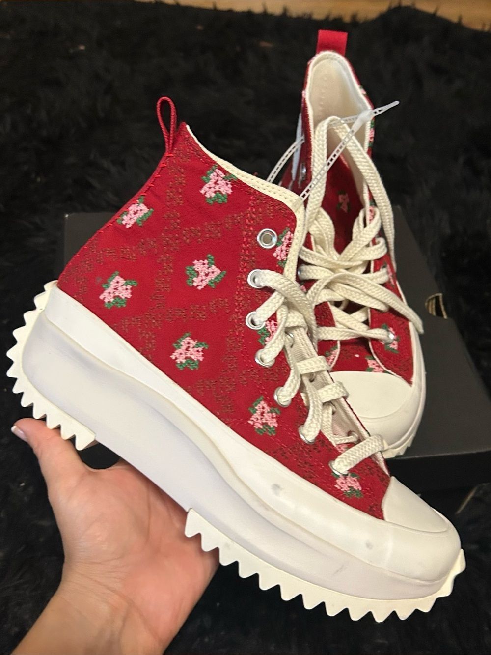 CONVERSE run star hike hi top roses embroidered platform lace up shoes 7.5 new